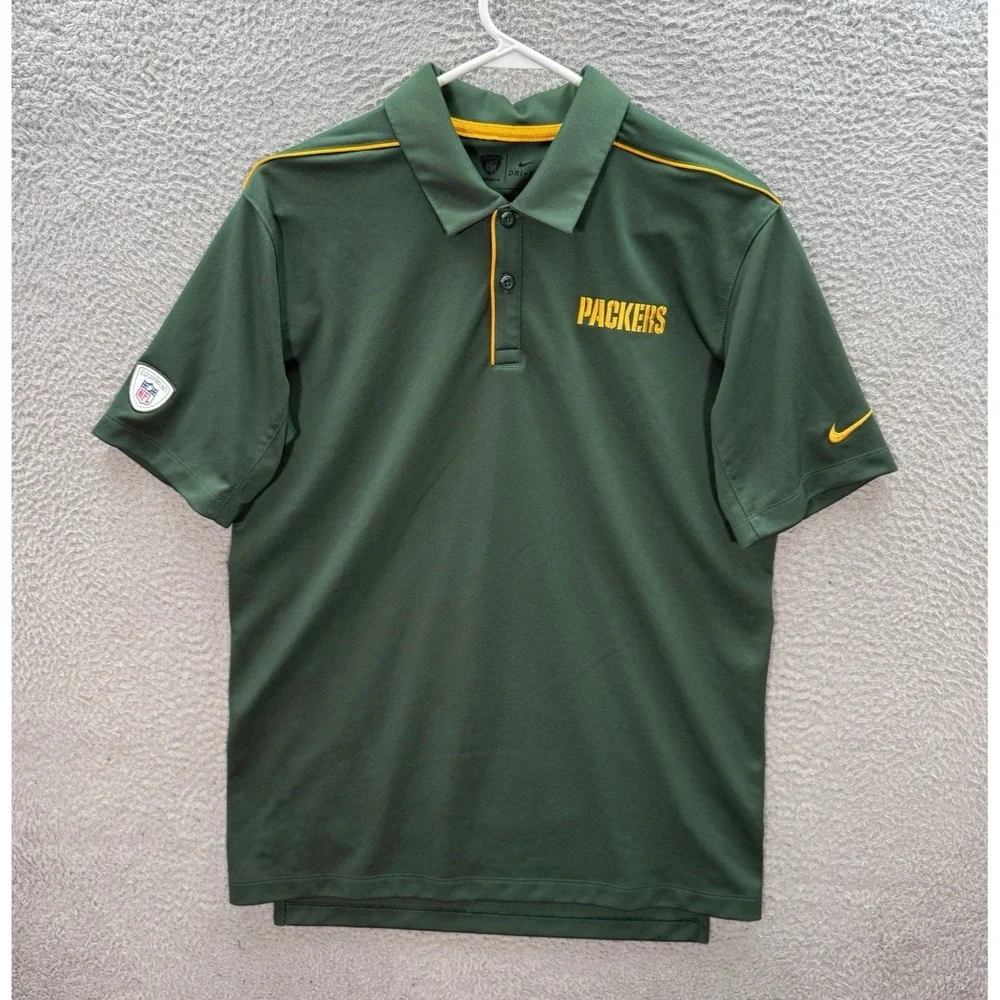 Green Bay Packers Shirt Adult Medium Green Polo Nike Dri Fit Performance Stretch